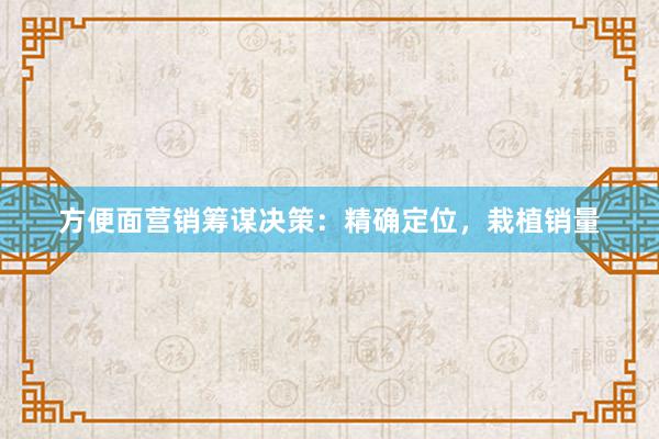 方便面营销筹谋决策：精确定位，栽植销量